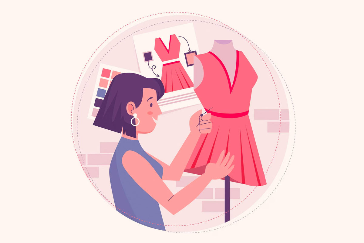 A girl fixing her pink dress