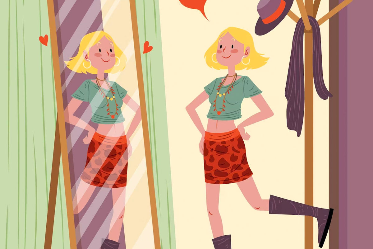 Girl standing in front of mirror 