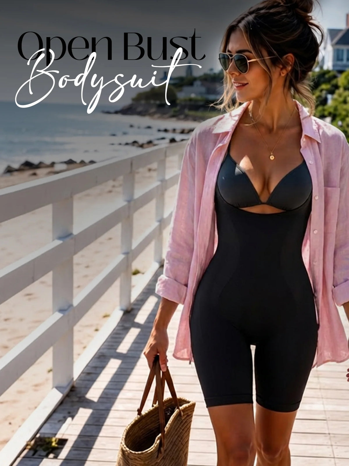 Open Bust Bodysuit - Black